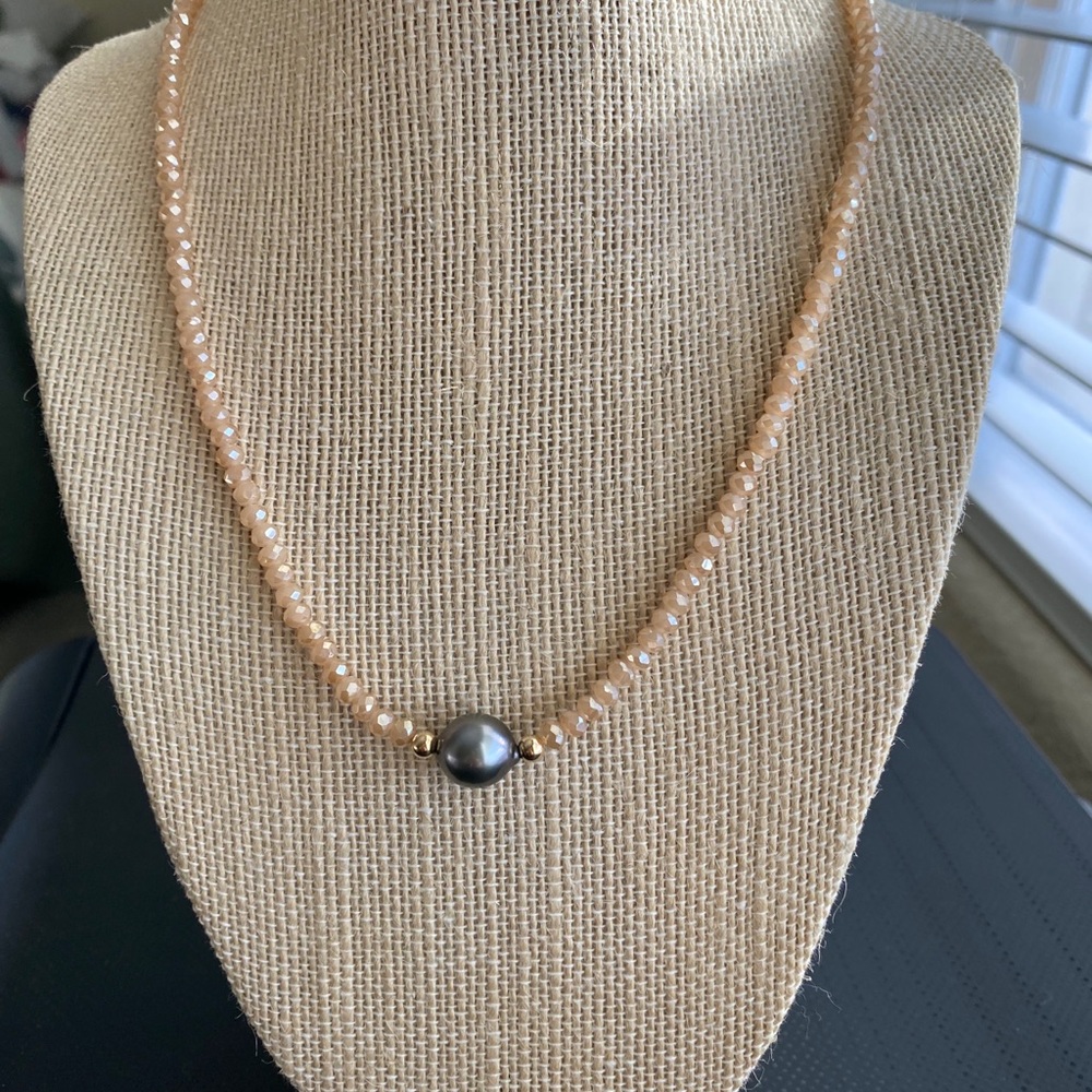 Tahitian pearl and crystal necklace.